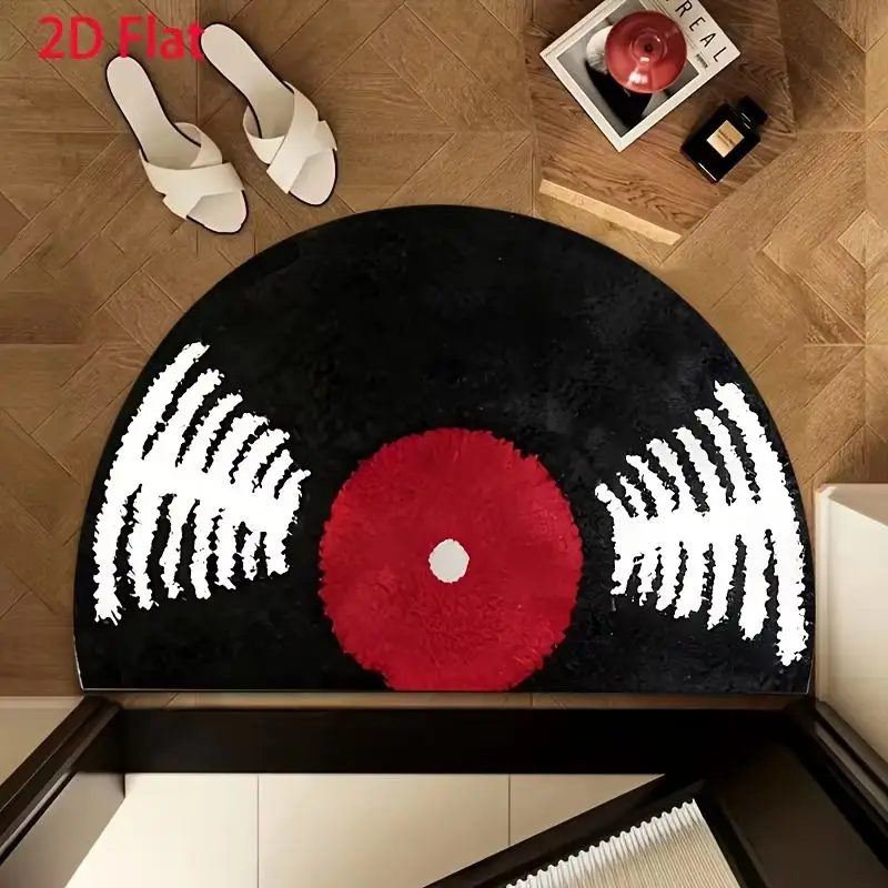 VIKAMA Vinyl Record Semi Circular Doormat Non Slip Soft Washable Creative Floor Mat For Entrance Bedroom Living Room Home Decor