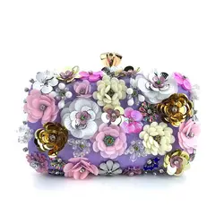 Floral Evening Dinner Handbag Beaded Flower Clutch Bag Metal Chain Crossbody Bag Banquet Handbag Wedding Prom Purse Dropship