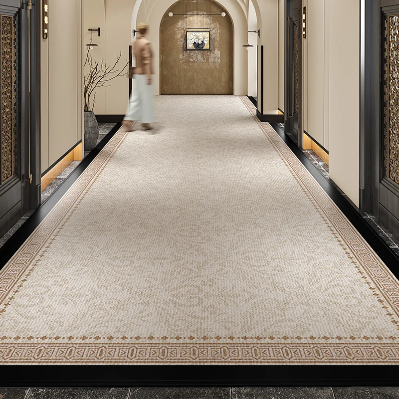 Chinese Aesthetics Long Corridor Carpet Runner Luxury Hotel Hallway Decoration Home Aisle Non-Slip Long Mat Walkway Rug Washable