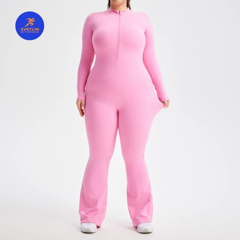 

SVETLIN EU US Size High Quality Bodysuit Active Fitness Sports Workout Cycling Gym Plus Size Zipper Long Sleeve Jumpsuit