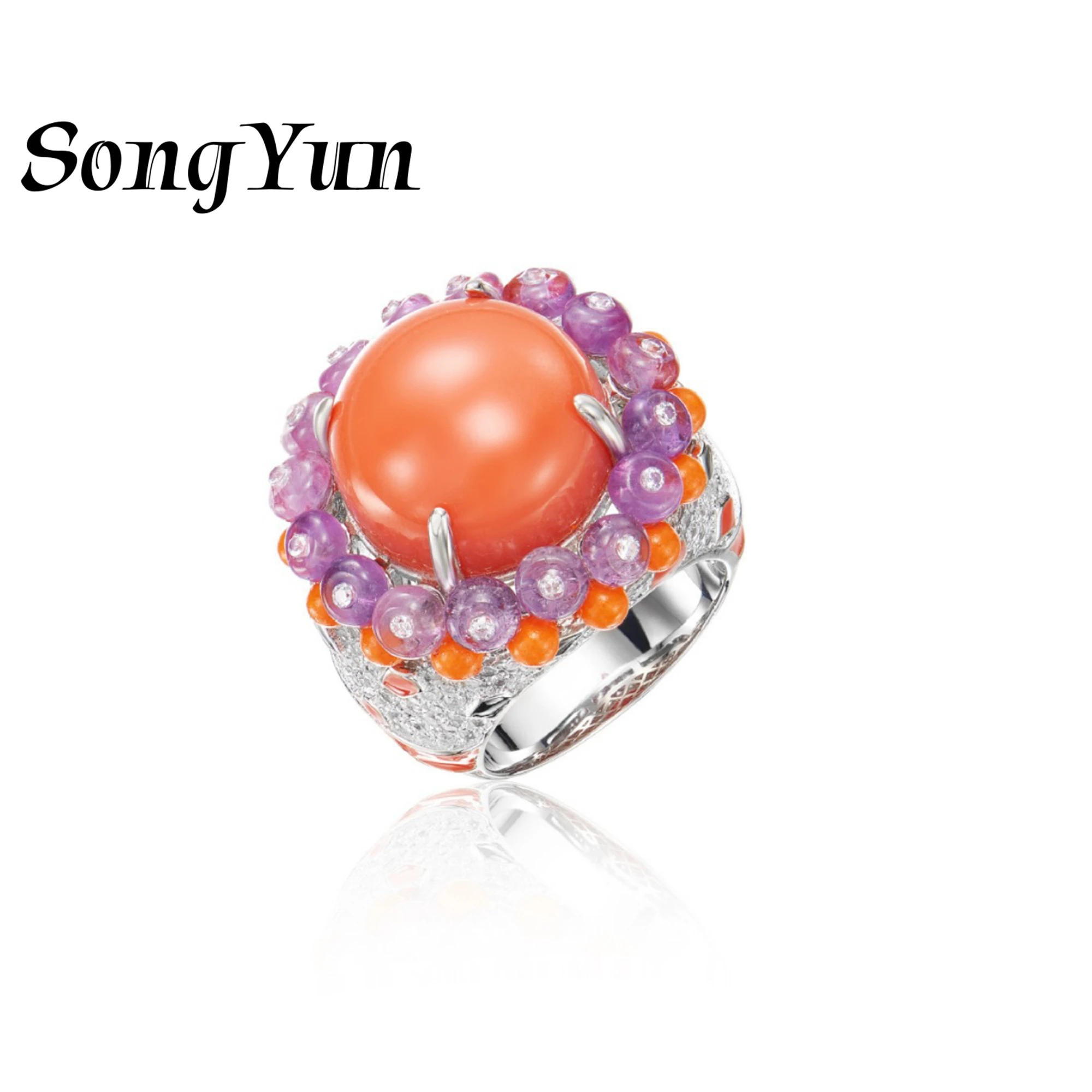 

SY Luxury Jewelry Natural Crystal Amethyst Rings Band 925 Sterling Silver Ring Cheetah Leopard Jewelry For Women