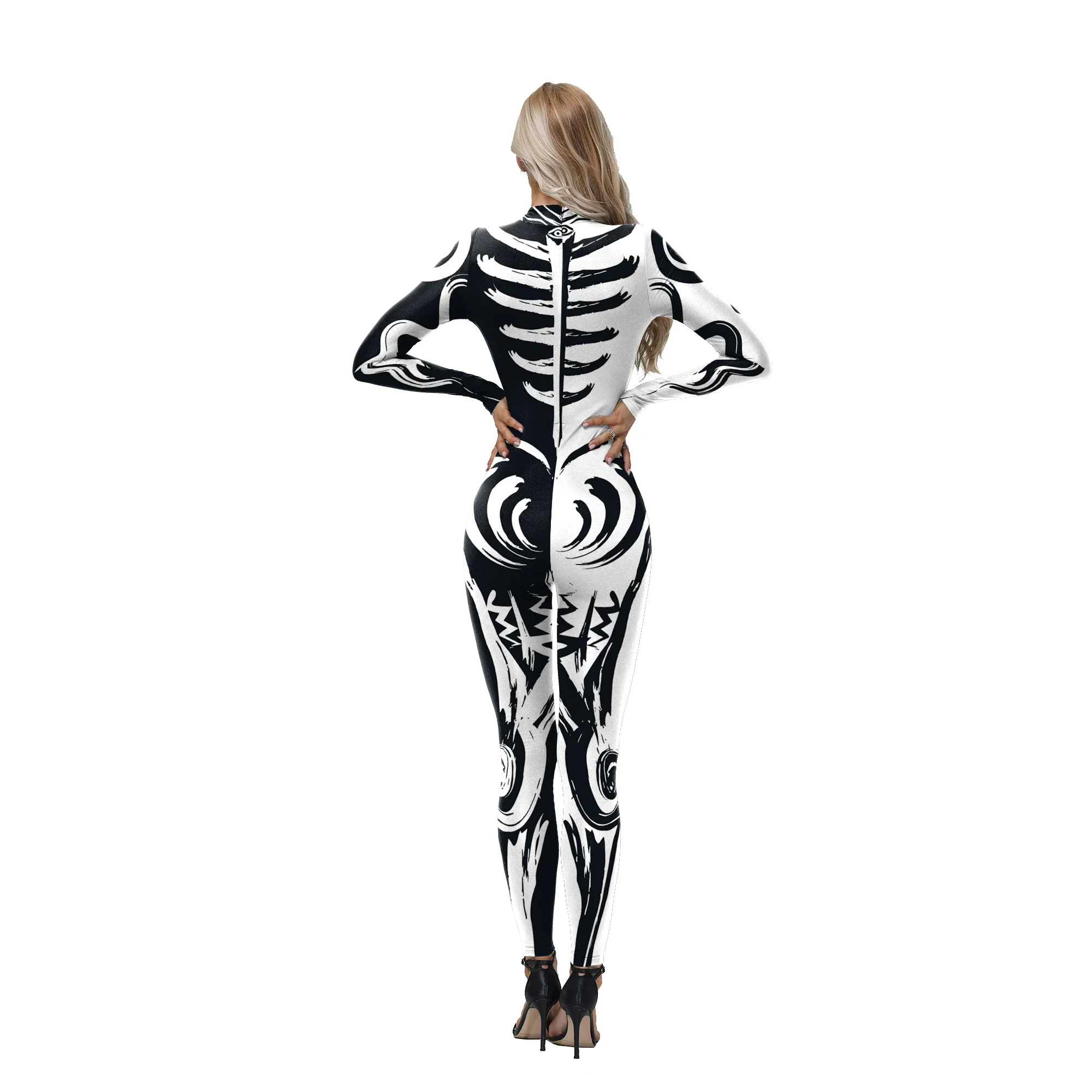 Halloween Men's Sexy Graffiti Black And White Tribal Wizard Eyes Jumpsuit Carnival Party Cosplay Zentai Suits