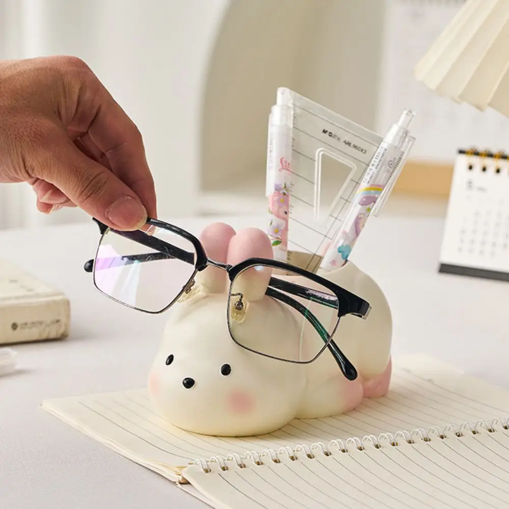 High Aesthetic Cute Animal Pen Holder Cartoon Unique Resin Panda Statue Large Capacity Desktop Rabbit Ornament Home