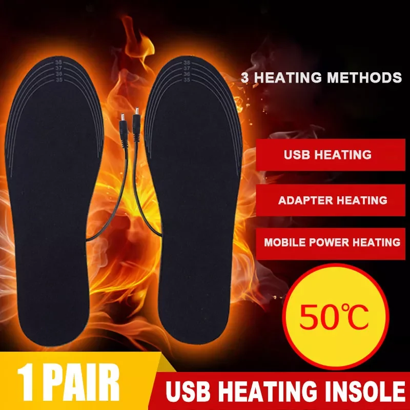 

2 Pair USB Insoles Heated Thermal Underwear Men Winter Outdoor Sports Heating Shoe Insoles Feet Warmer Sock Pad Washable Thermal