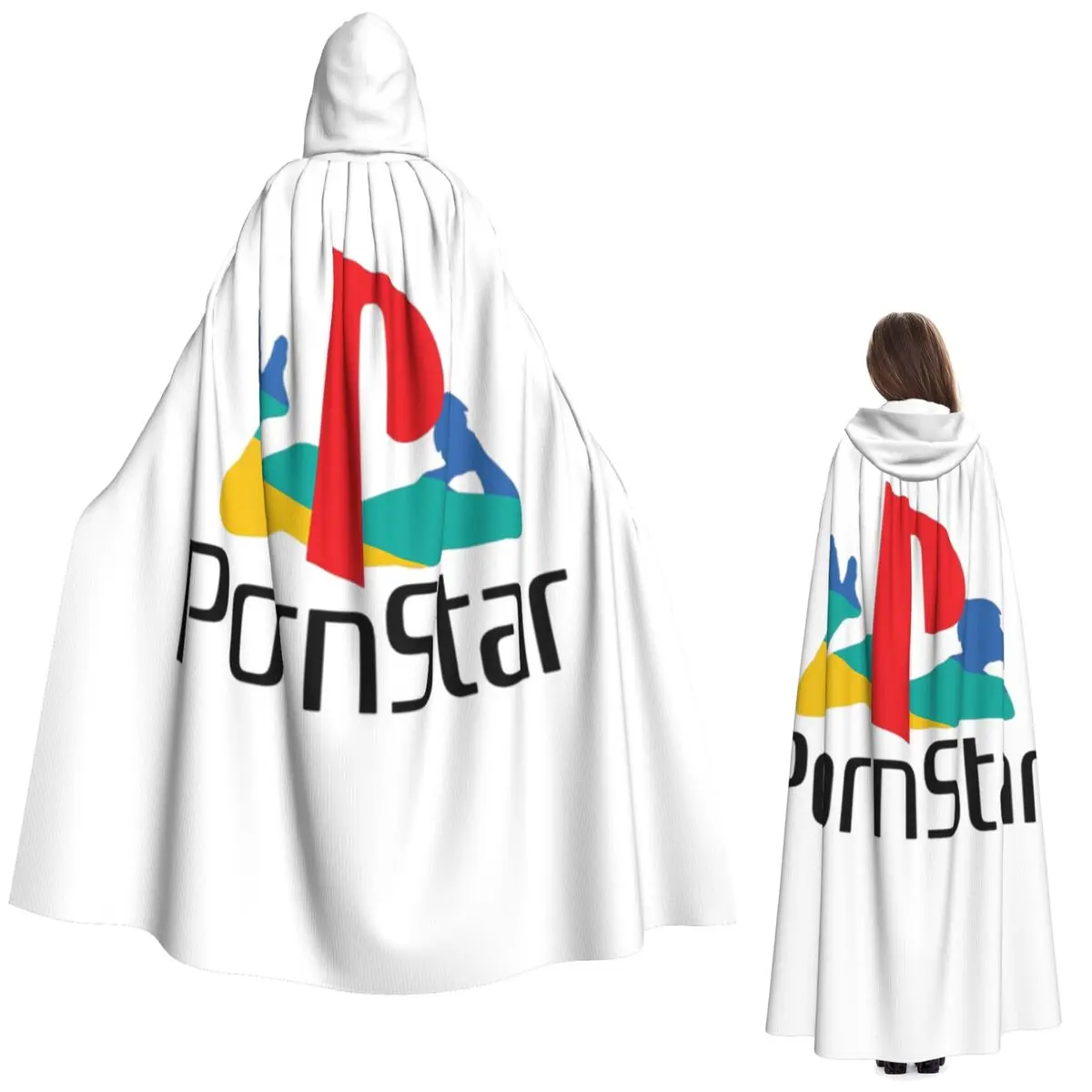 Ps Pron Star أبيض طويل مقنع عباءة ساحرة القرون الوسطى زي تأثيري كيب هالوين معطف الكبار للجنسين