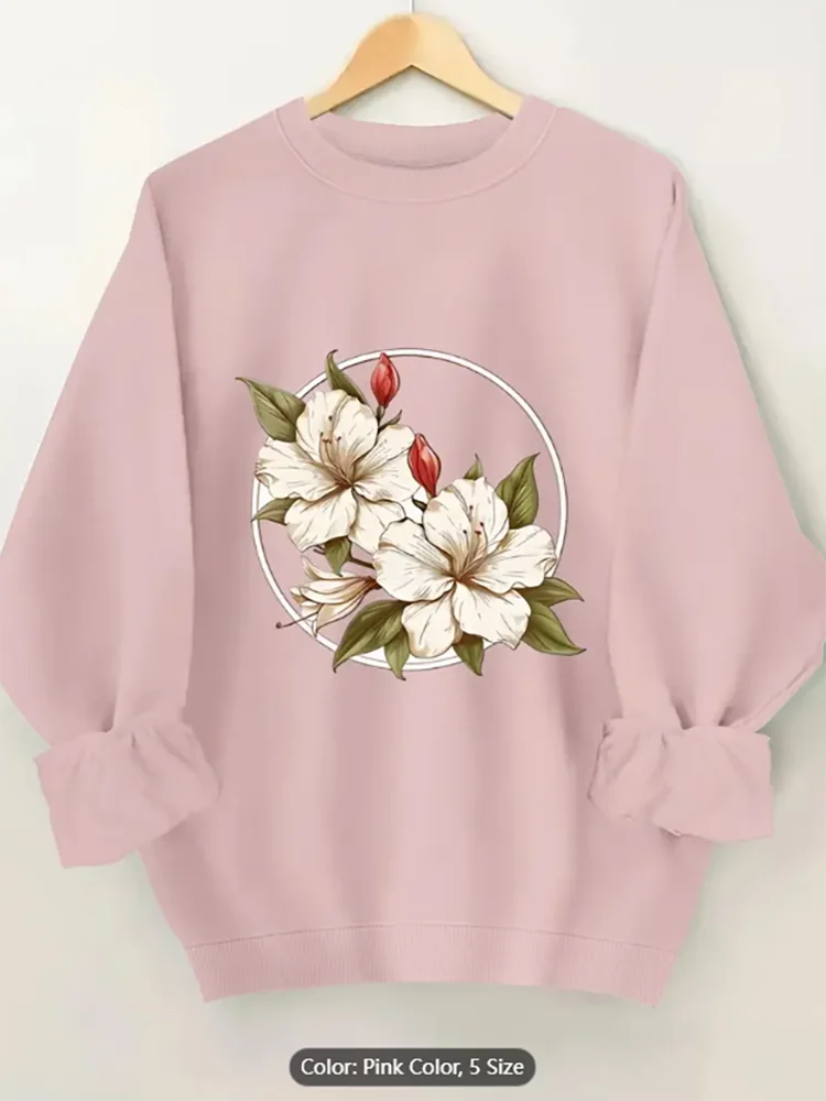 

Женский белый свитшот с белым цветочным графическим принтом, повседневный пуловер большого размера, топ для любителей природы, чистый хлопок, можно стирать в машине
