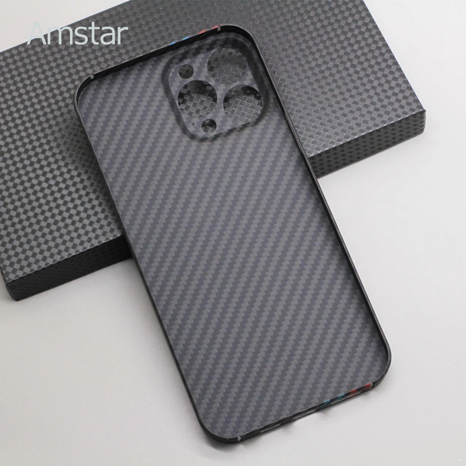 Amstar Carbon Fiber Lens Protection Phone Case for iPhone 13 12 Pro Max 13 Mini Ultra-thin Two-tone Striped Aramid Fiber Cover