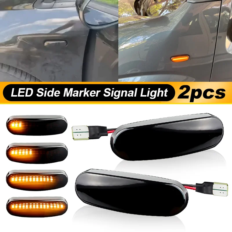 2Pcs Dynamic Side Marker Lamp For Fiat Abarth Punto Qubo Multipla Stilo Panda MK2 MK3（Van Evo) Sequential Flashing LED Light