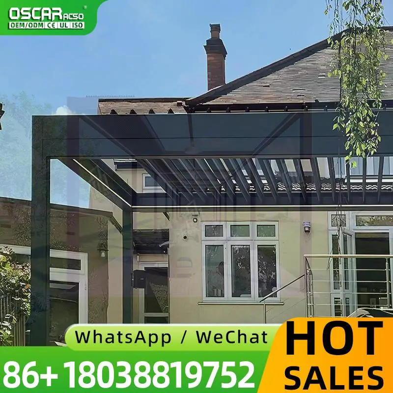 Waterproof Aluminum Pavilion Outdoor Electric Opening with LED Light for Garden Patio Backyard pergola