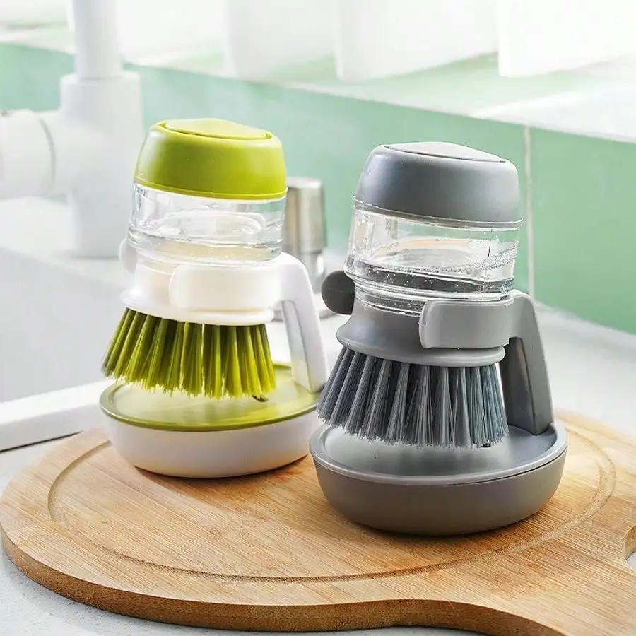 1/2pcs Multi-Functional Kitchen Cleaning Brush With Soap Dispenser, Durable Dish Washing Brush For Pots, Pans, Sink, Countertop Cleaning, Cleaning Supplies