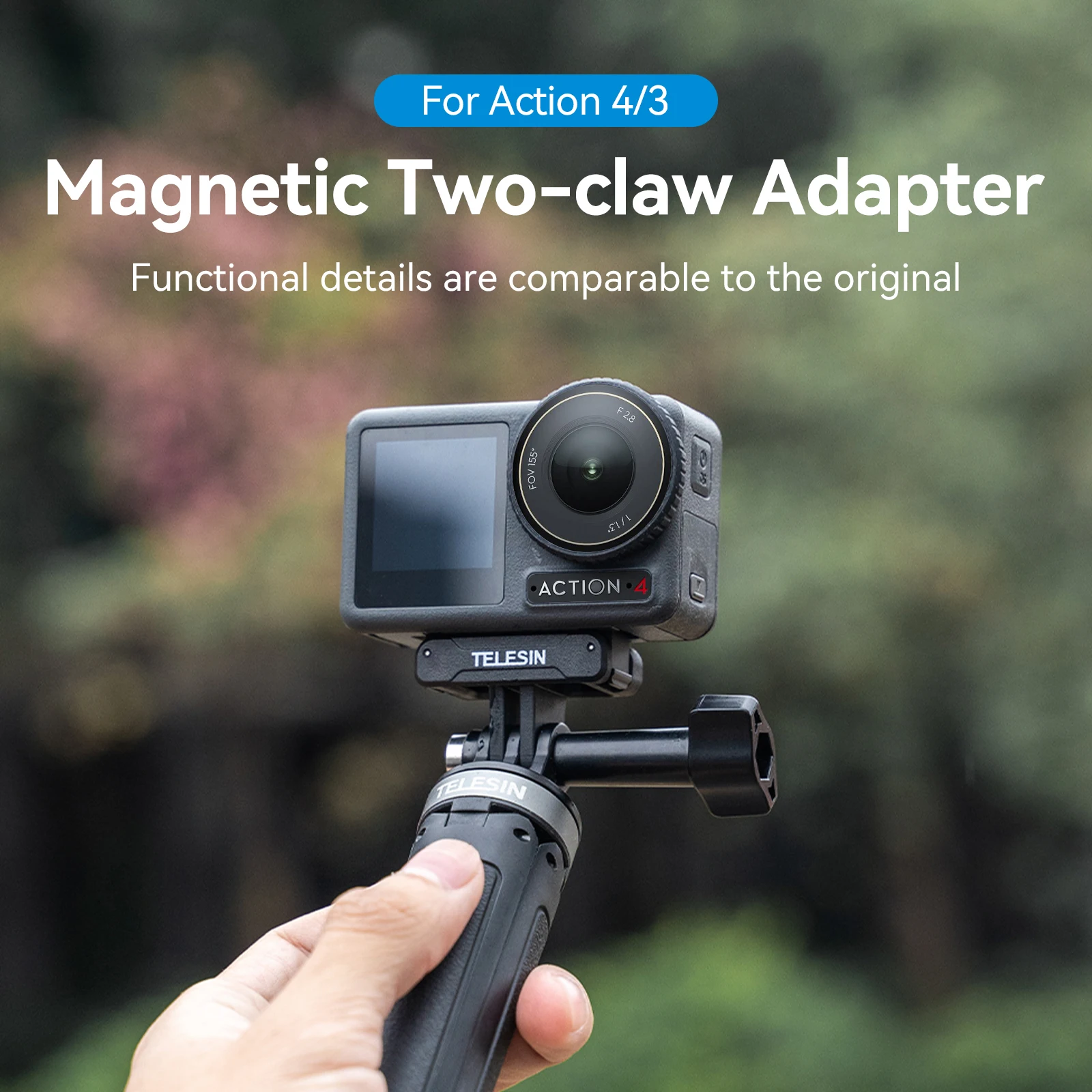 TELESIN Magnetic Two Claw Adapter Action Camera Accessories For DJI OSMO Action 4 Adapter Refined and Safe