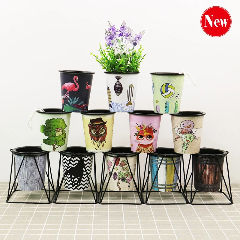 1PC Creative Home Gardening Green Plant Lazy Man Water Absorbent Sticker Painted Two-color Plastic Resin Flower Pot