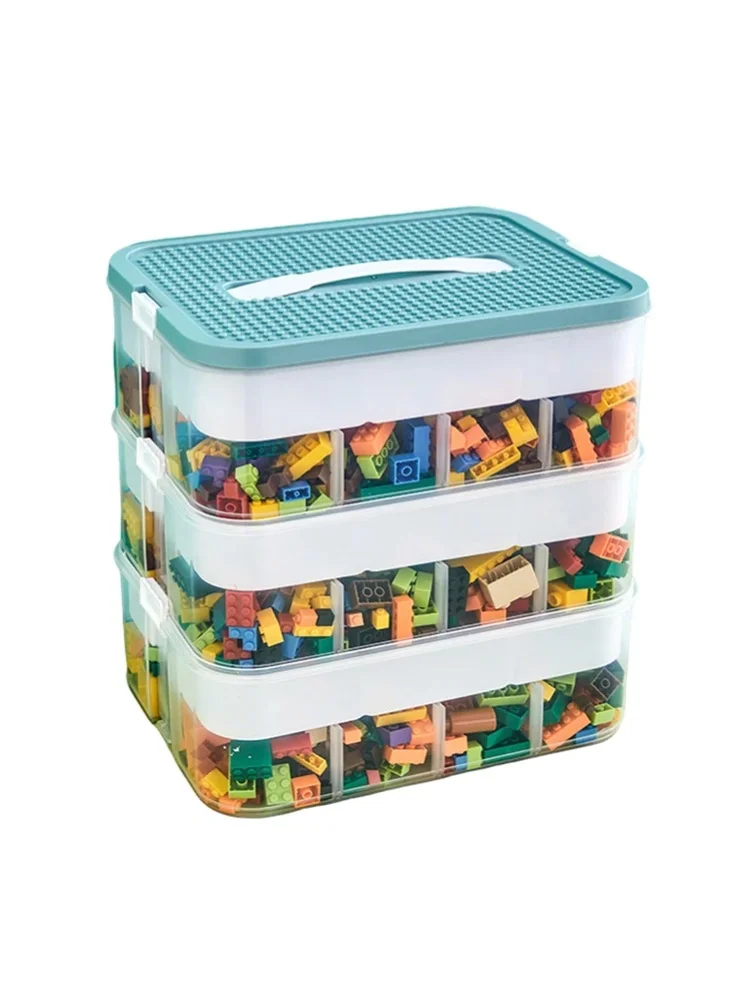 3-Schichtige Bausteine-Aufbewahrungsbox mit Deckel Transparenter Staubdichter Kunststoffbehälter Stapelbare Spielzeugorganisationsbox für Lego-Steine Kleine Spielzeuge