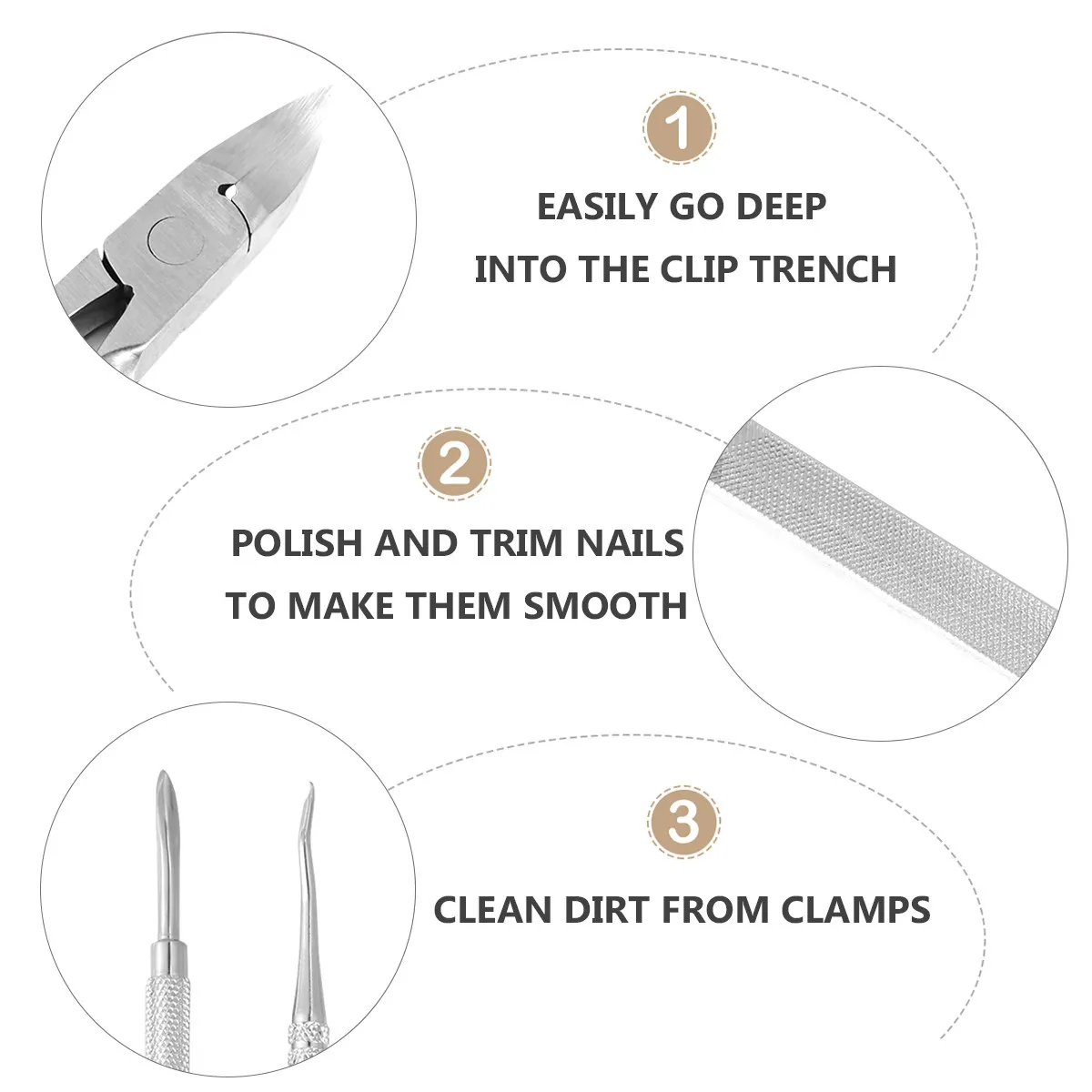 

5Pcs Rust Proof Stainless Steel Nail Clippers Set Professional Manicure Tool Kit Nail File Cleaner Push Braces Compact Travel