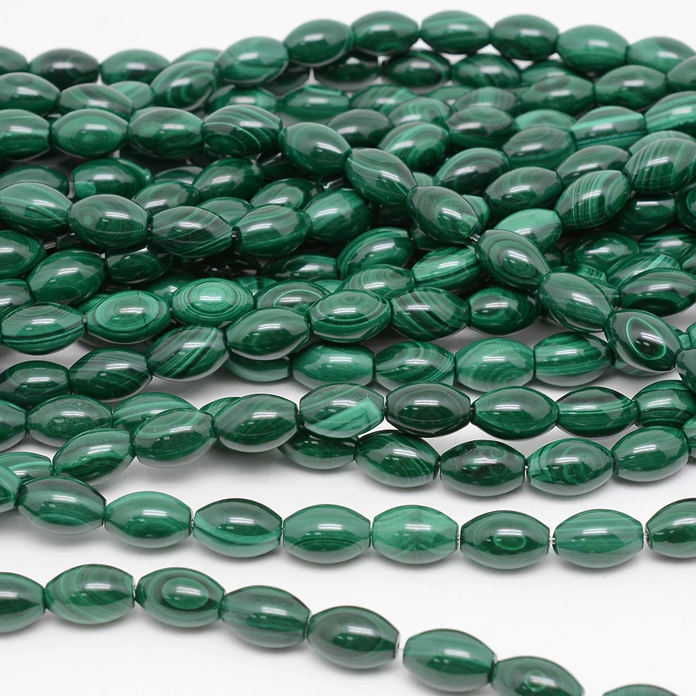 Natural Malachite Loose Rice Beads 8x11mm-9x12mm