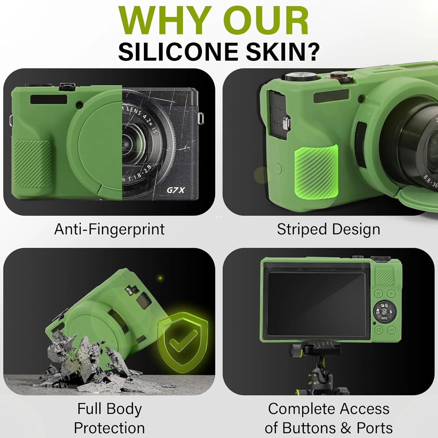 

Soft Rubber Anti-skid Case, Silicone DSLR Skin For Canon G7x3 G7xiii G7X Mark III Protection Case Full Body + Free Tempered Film