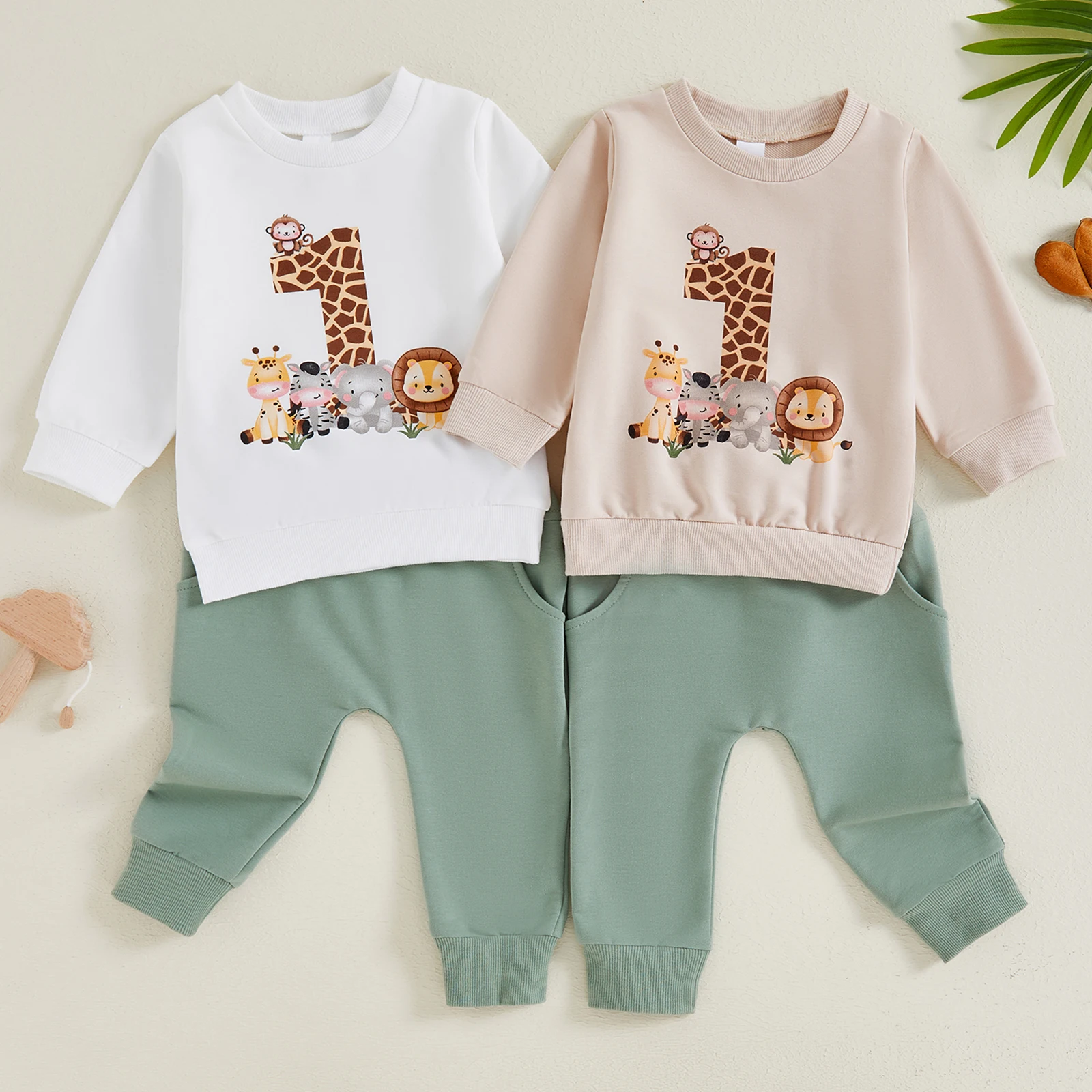 BeQeuewll Toddler Infant Clothes for Kids Fall Suit First Birthday Outfits Animal Print Long Sleeve Sweatshirt Pants Kids Sets