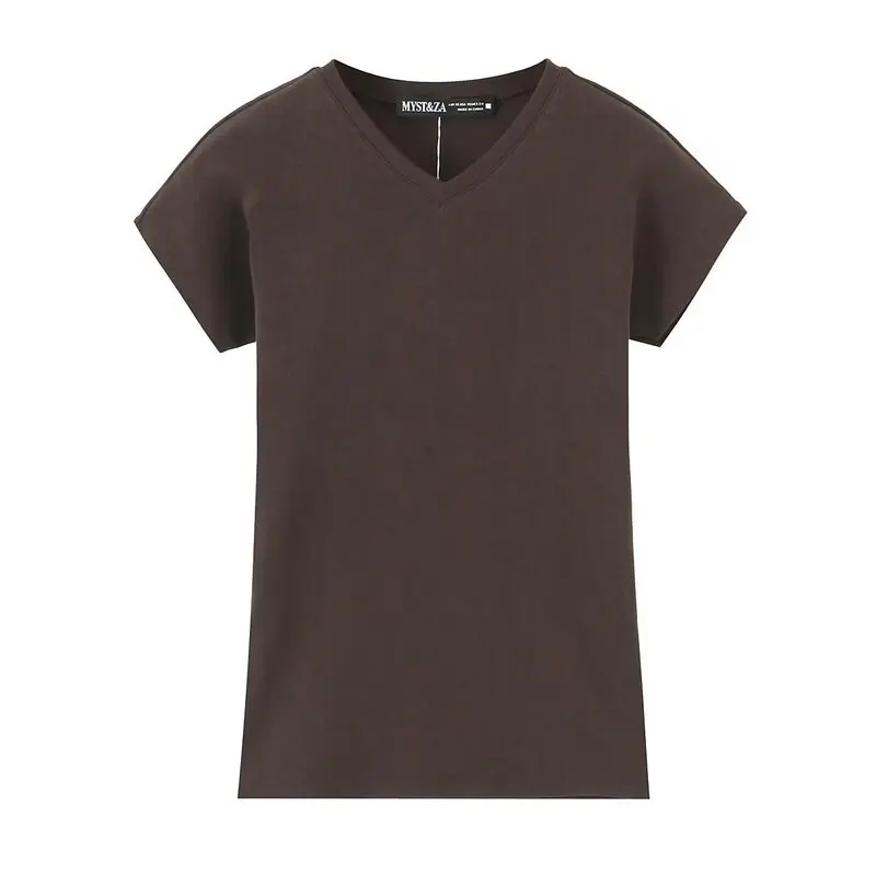 

Spring 2025 Women's Slim Fit Straight Leg V-Ne T-irt Cotton Blend Select Color ort Sve Regular Length Summer Sle