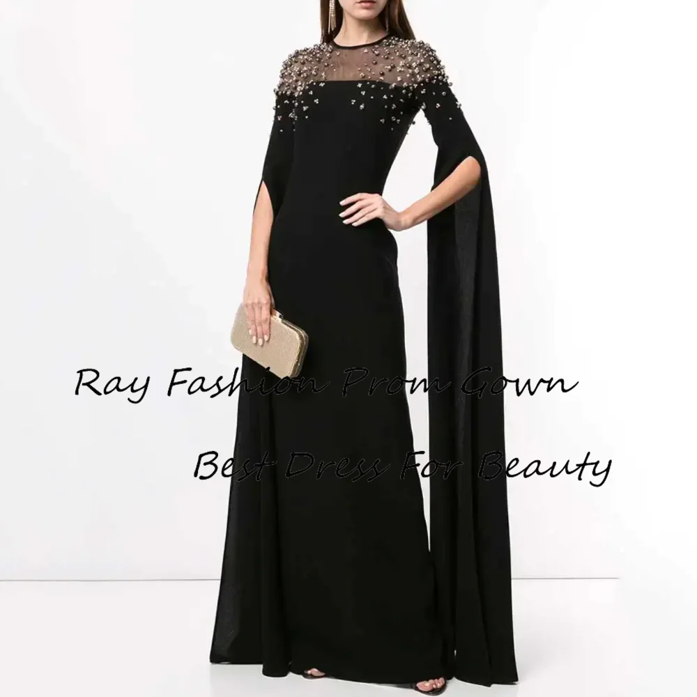 

Exquisite A Line Evening Dress O Neck With Long Split Sleeves Crystal For Floor Length Formal Occasion Saudi Arabia فساتين سهرة