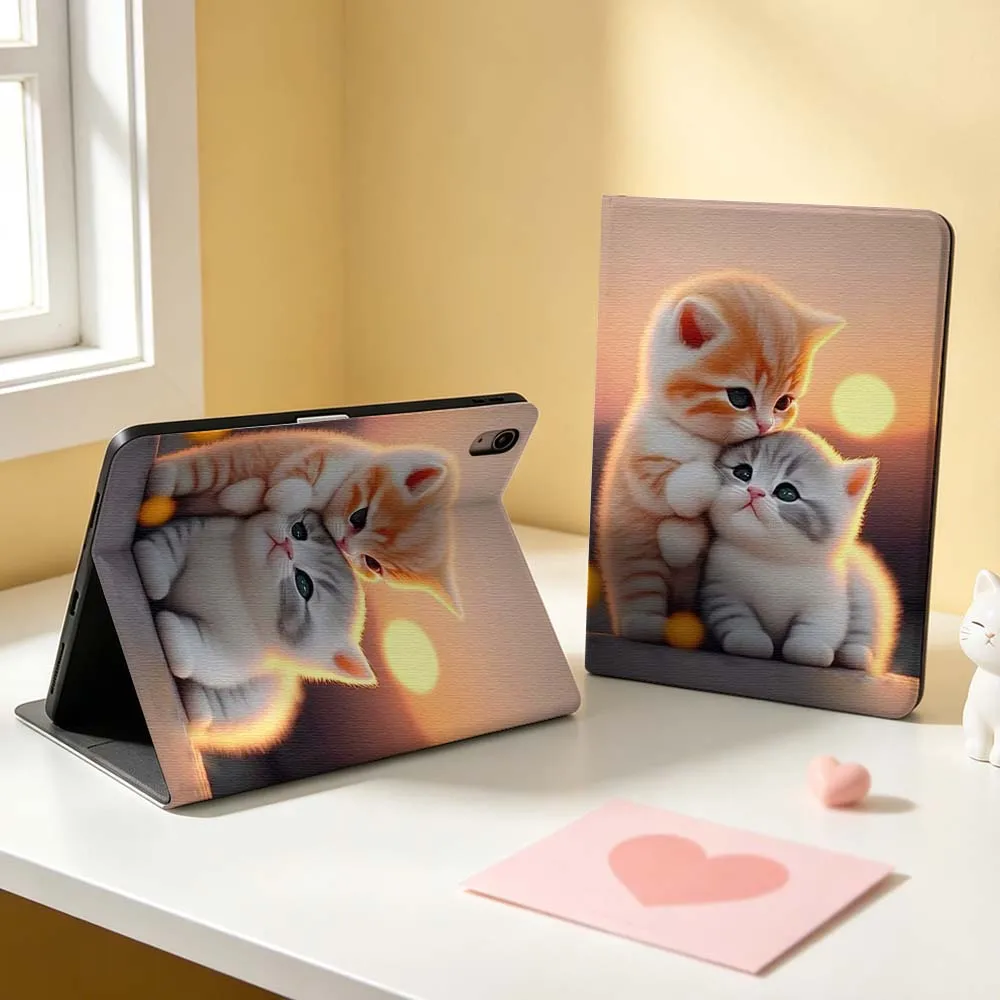 Мягкий чехол для планшетов Apple iPad Pro Mini A16 A17 A14 4 5 6 7 6-го 7-го поколения 9.7 12.9 11 13 M4 дюймов с рисунком двух милых кошек и цветами