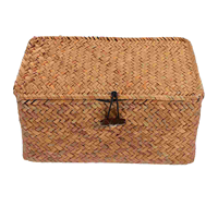 Basket with Lid Woven Storage Box Sea Grass Seaweed Case Seagrass Cover Housewarming Gift Orange Handmade