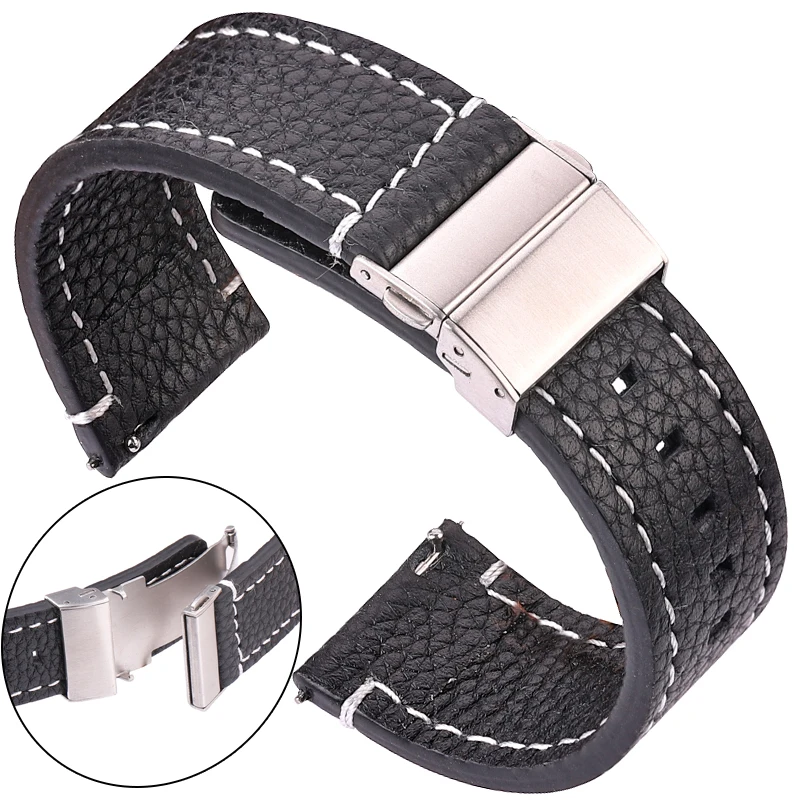 Correa de cuero genuino para reloj inteligente, pulsera de cuero de vaca suave para hombre y mujer, color marrón y negro, de liberación rápida, 18,