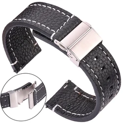 Correa de cuero genuino para reloj inteligente, pulsera de cuero de vaca suave para hombre y mujer, color marrón y negro, de liberación rápida, 18, 20, 22 y 24mm