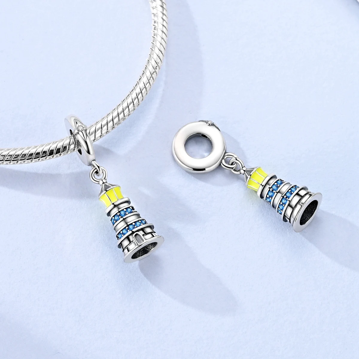 Charm 925 Sterling Silver Luminous Lighthouse Pendant Fit Bracelet Bead Diy for Lady Fashion Jewelry