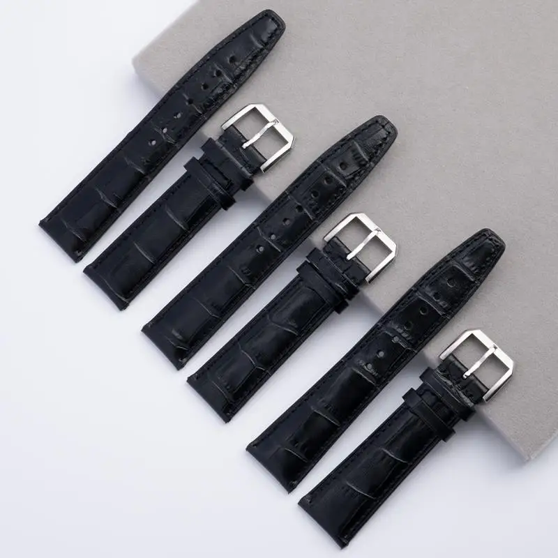 TINTAG Black Genuine Bamboo Leather Watchband For IWC Strap 20/21/22mm For Portugieser Porotfino Family PILOT'S Wristband