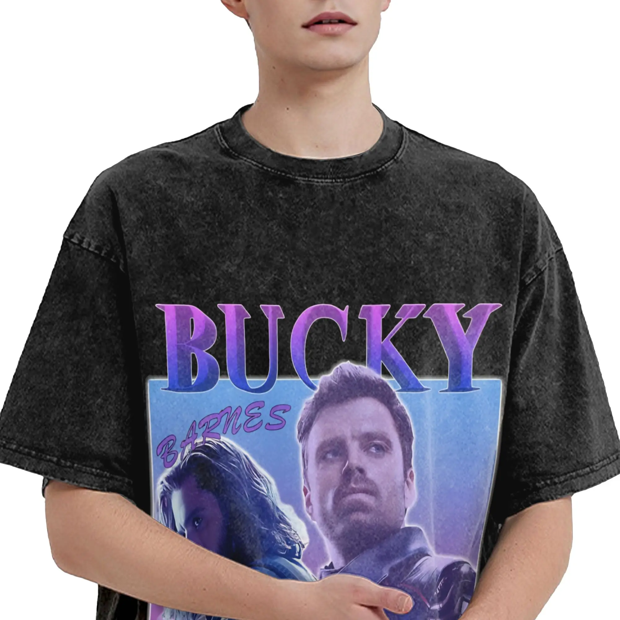 Harajuku Washed Shirt Soldier Bucky Barnes  Outfit Retro T Shirt Oversize  Streetwear Short Sleeve Graphic Printed Tees