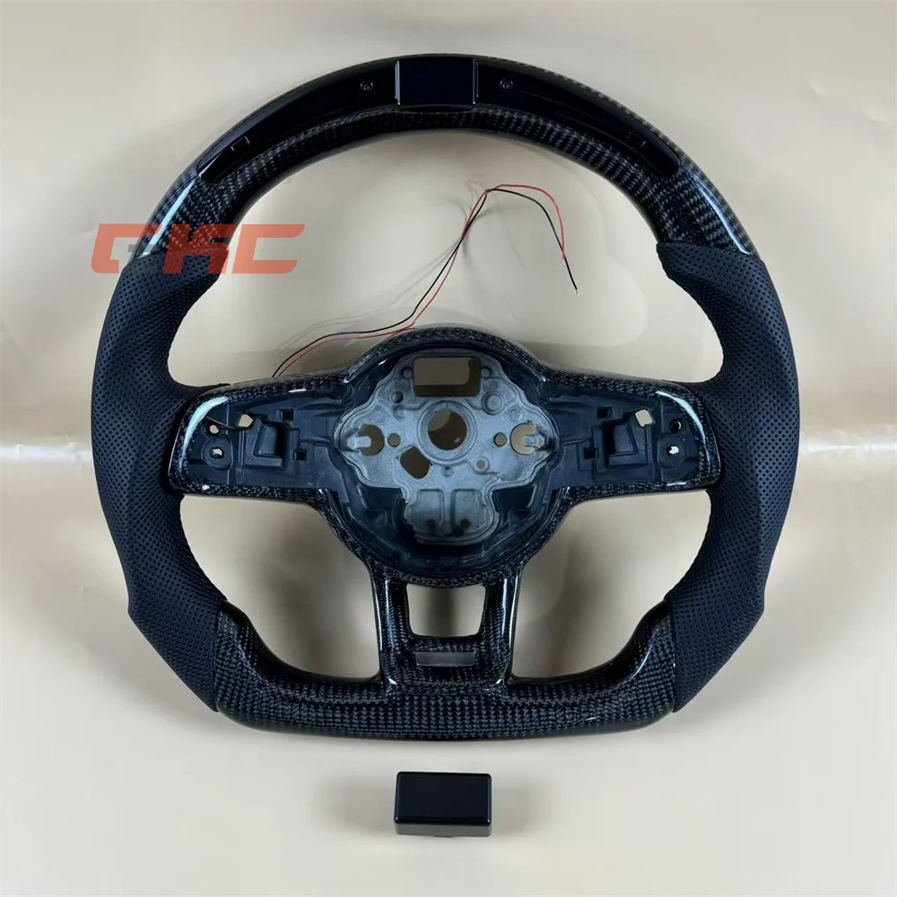 

Customized black perforated leather stitching carbon fiber LED steering wheel for 2017 M-azda 3 car accessories