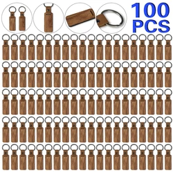 100Pcs Blank Wood Keychains PU Leather Keychain Rectangular Wood Key Chain