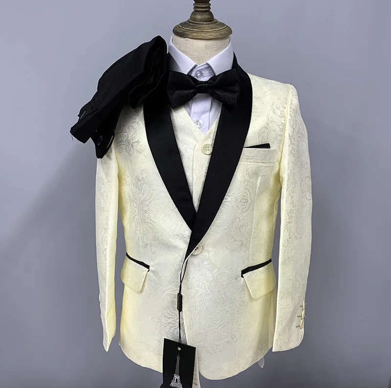 Children Golden Jacket Vest Pants Bowtie 4 P Groom Suit Boys Formal Wedding Photograph Dress Children Evening Dinner Blazer Wear