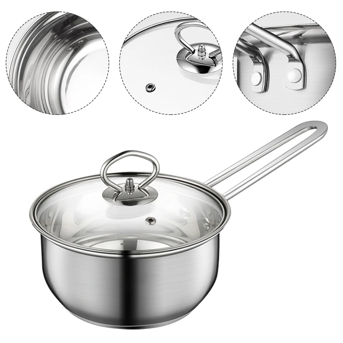 Thickened Milk Pot Stainless Steel Glass Lid Heat-Resistant Porridge Pan For Baby Food Soup Cooking Lidded Household