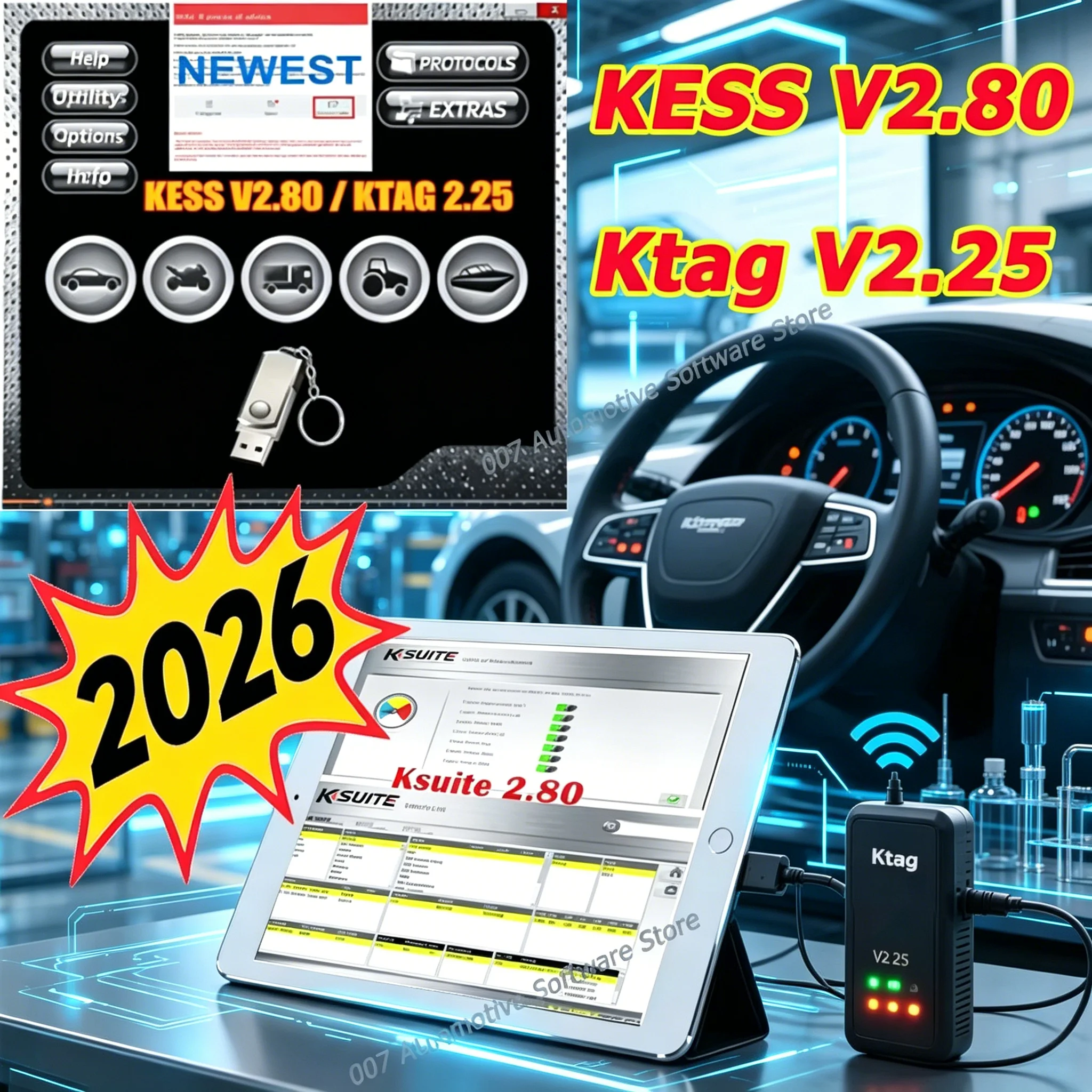 

Latest 2026 KESS V2.80 Repair Software For Kess V5.017 Ksuite 2.53 2.47 Ktag V2.25 Online Version Master ECU Chip Tuning Tool