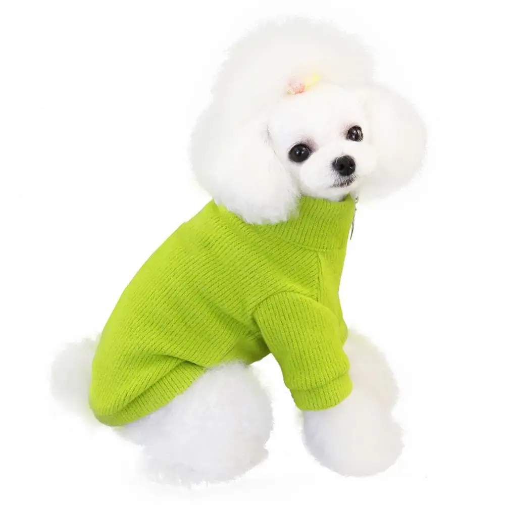 Winter Dog Hoodies Solid Color Warm Soft Puppy Pullover Slim Zipper Round Neck Cat Puppy Knitted Sweater Pets Apparel Outdoor