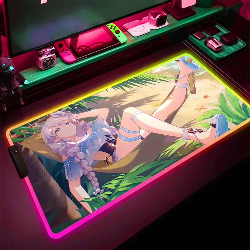 RGB Mouse Pad Non-Slip Rubber Edge locking mousepads Game play mats notebook computer Honkai Impact 3 Kiana Kaslana Home Decor