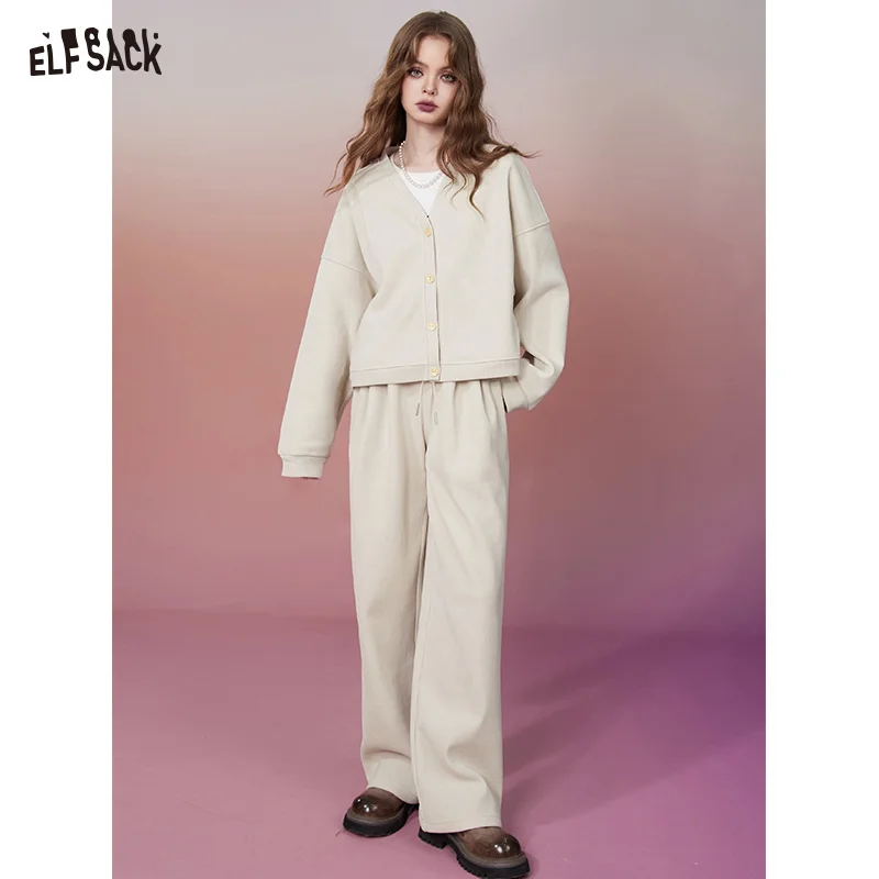 ELFSACK Pant Sets Knitted Women 2023 Winter Korean Fashion Luxury Tops