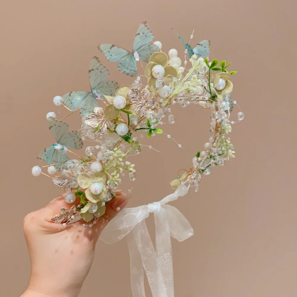 

Beautiful Forest Garland Headdress Floral Crown Pearl Head Hoop Princess Headband for Girls
