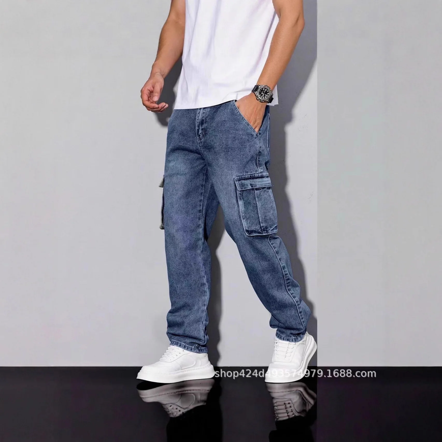 2026 Spring Autumn Retro American High Street Denim Pants Multi Pocket Workwear Loose Straight Leg Casual City Fashion Long Trou
