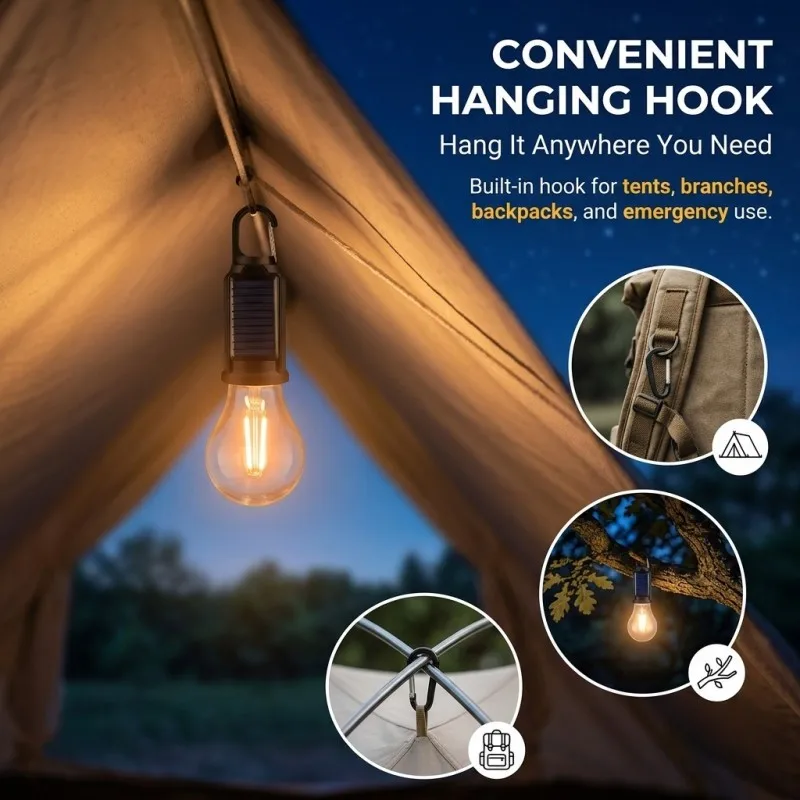 Outdoor Solar Camping Lamp Bulb USB Charging Solar Hanging Lights Portable Tent Light Waterproof Eco-Friendly for Camping Trips