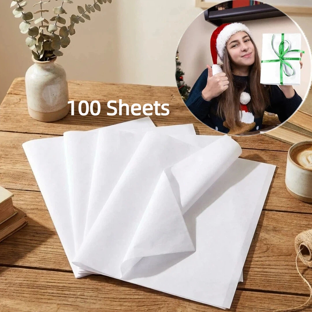 100 feuilles de papier de soie blanc en vrac 14x20 pouces, papier d'emballage Recyclable pour cadeaux de mariage anniversaire bricolage artisanat décor