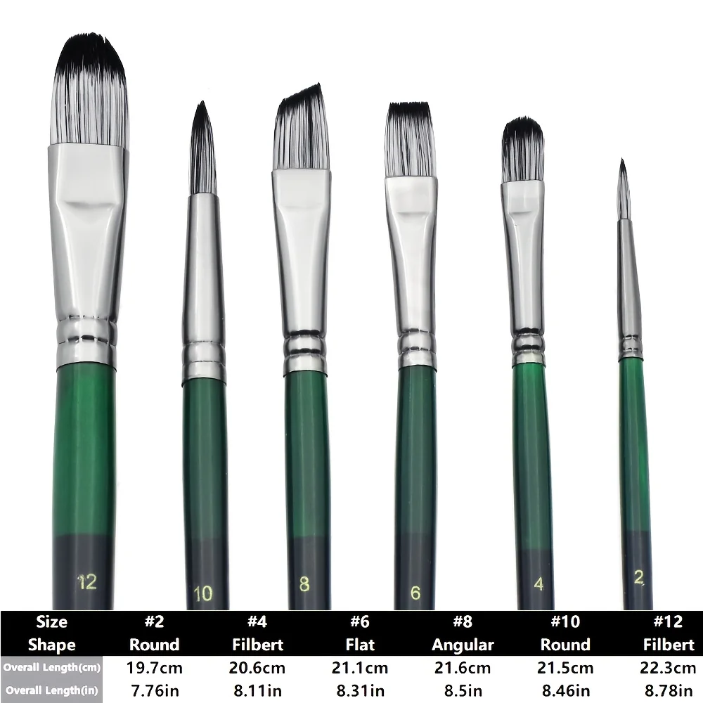 Acrylic Paint Brushes, 6Pcs Nylon Hair Paint Brush Set for All Purpose Oil Watercolor Painting Artist Professional Kits