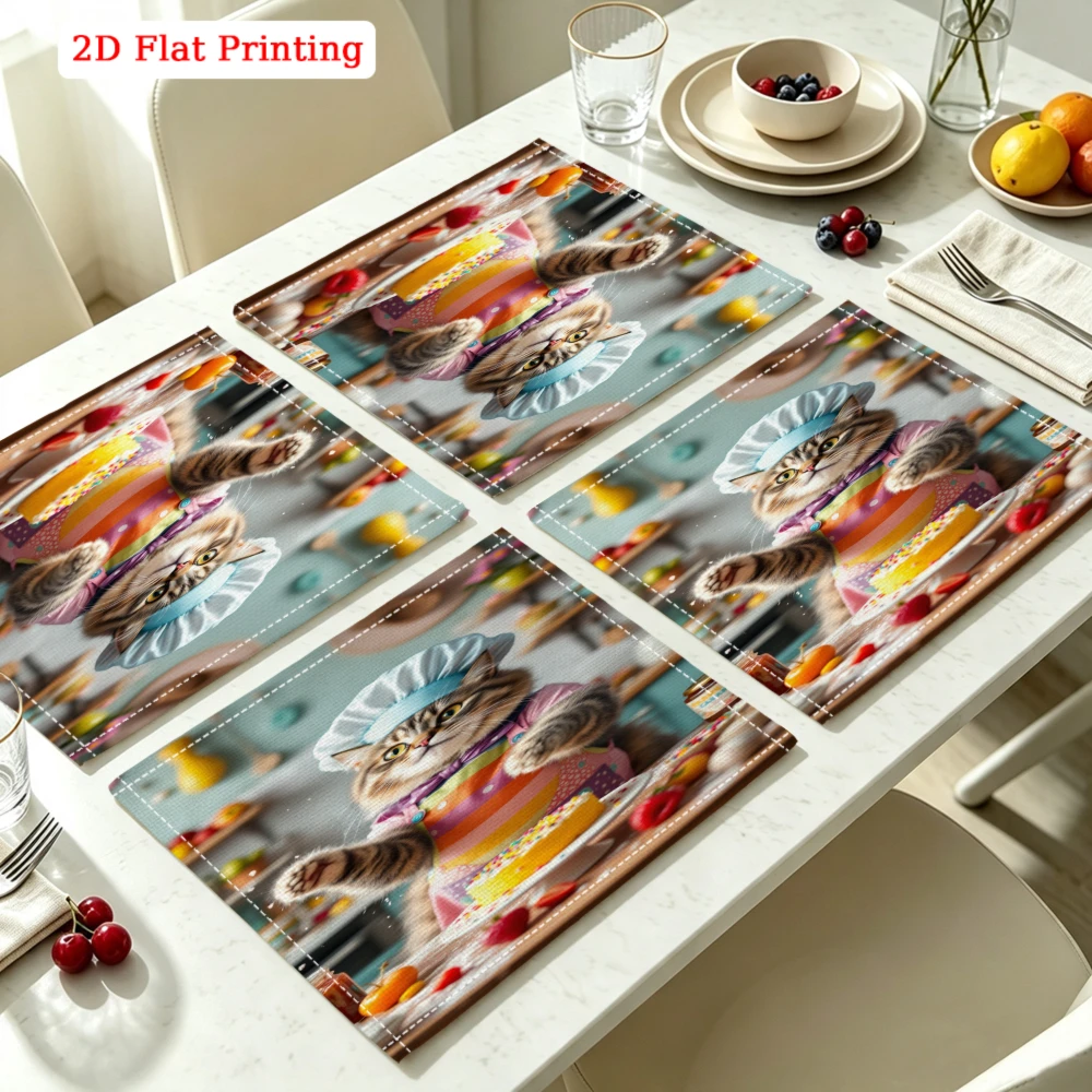 2Pcs Cartoon Chef Cat Placemat Multicolor Kitchen Dining Decor Non Slip Heat Resistant 30X40Cm