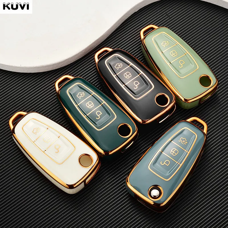 Fashion TPU Car Key Case Cover For Ford Ranger C-Max S-Max Focus Galaxy Mondeo Transit Tourneo Custom Auto Key Holder keychain