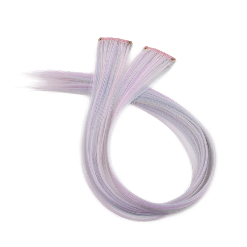 

2 Pieces Hair Piece Straight Synthetic Clip in Hair Extensions Rainbow Color Hairpieces for Girls