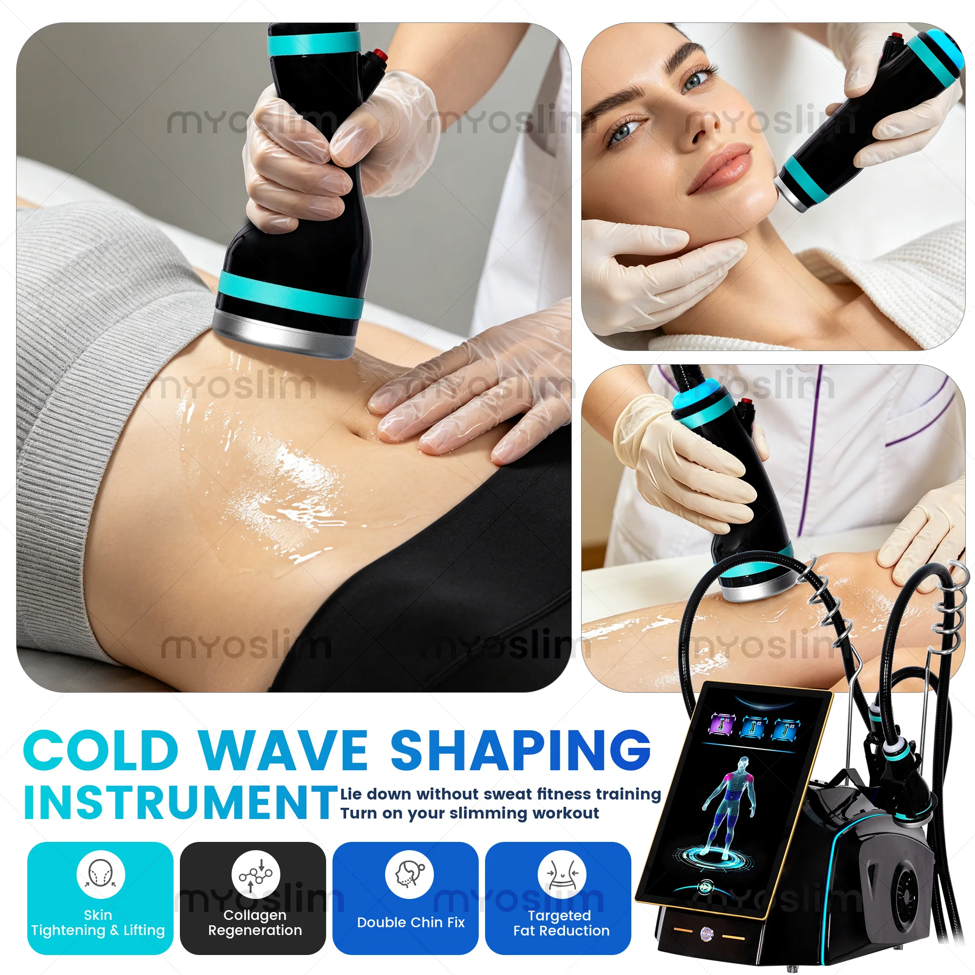 Cold Wave Body Shaping Machine Microwave Slimming Equipment 2.45GHz Aesthetic Device Abdomen Thighs Arms 5-20°C Cooling System