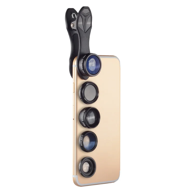 

Mobile phone lens, fisheye wide-angle macro distance increase polarization 5-in-1 set universal external