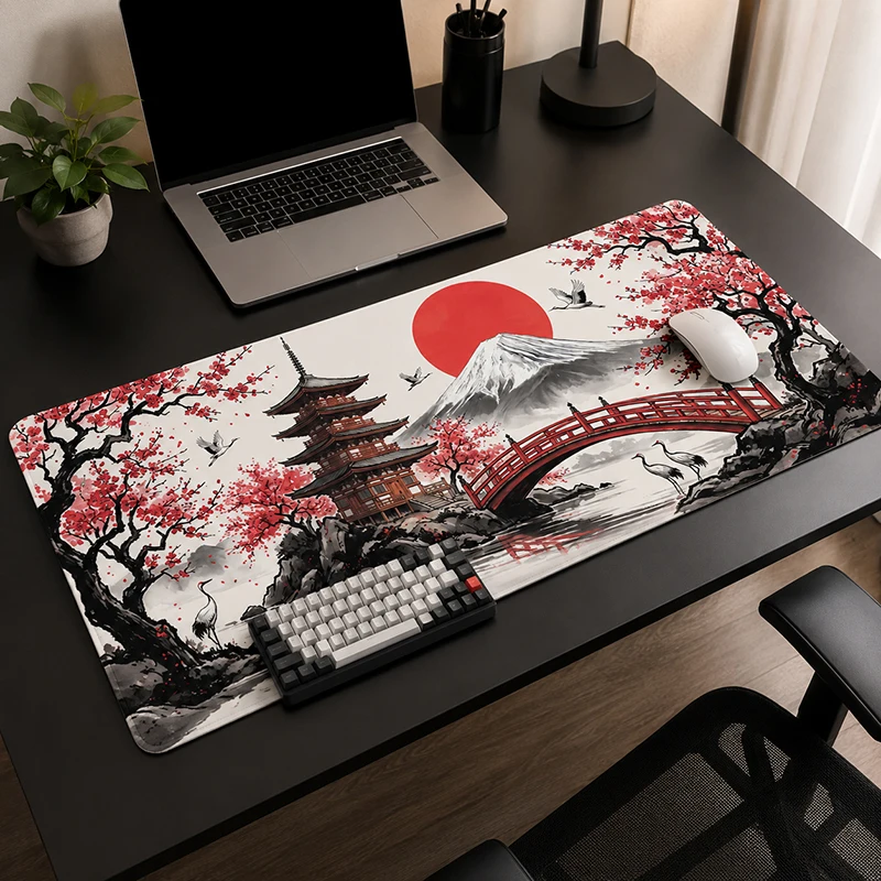 Mouse Pad Gaming Sakura Bridge printon demand Large Custom Computer Mousepad XXL Mouse Mat Soft Carpet Gaming laptop Mouse Mats