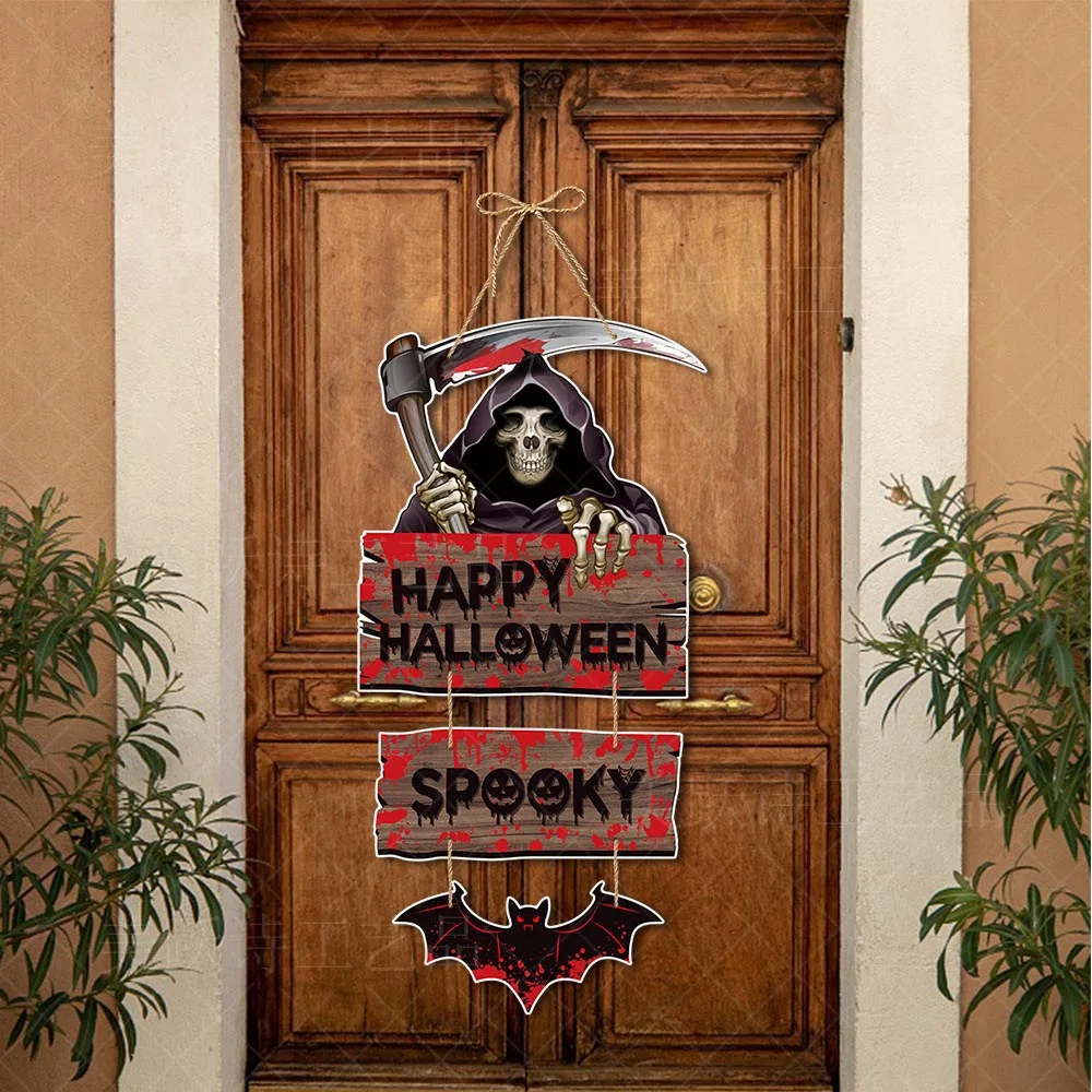 2024 Halloween Pumpkin Hanging Sign spettrale Witch Bat dolcetto o scherzetto Banner decorazione della porta d\'ingresso decorazioni per feste di
